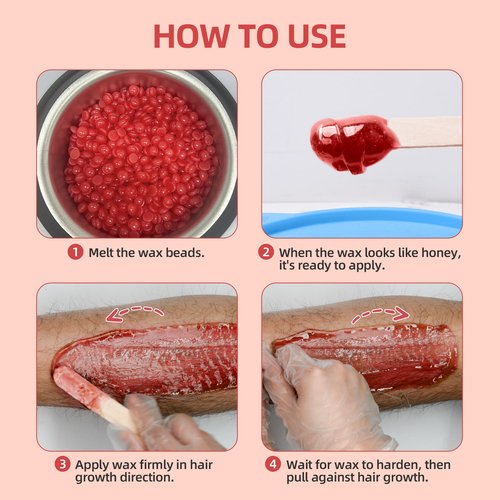 Natreza Hard Wax Beads for Hair Removal, 1lb, Waxing Beads for Facial, Bikini, Brazilian, Armpit, Arms, Legs, Sensitive Skin, Coarse Hair Formula, Wax Beans Refill for Wax Warmers, Red