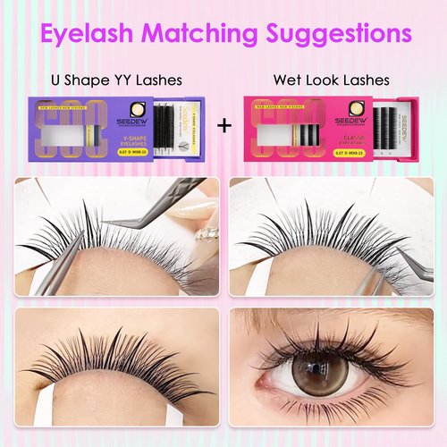 SEEDEW U Shape YY Lash Extensions, UYY 0.07mm D Curl MIX8-15mm 12 Rows/Tray, Natural Soft Lightweight Eyelashes Grafting for Lash Artists, Beauty Salon (Matte Black-0.07-D-MIX8-15mm) UYY