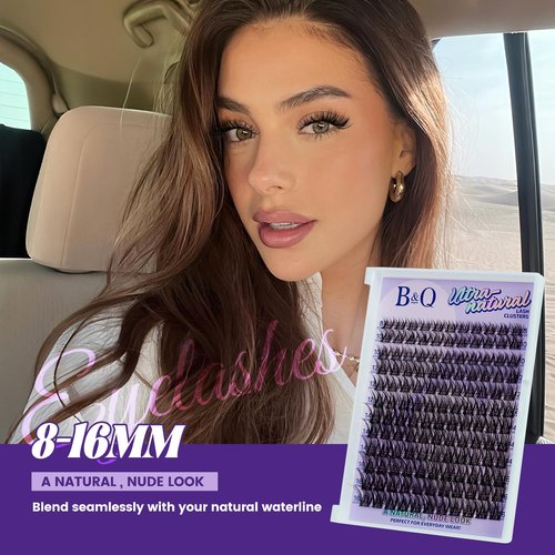 B&Q Wispy Lash Clusters Kit, Natural 01, Individual False Eyelashes Extension Set, Undetectable Natural Look for Effortless Day-to-Night Beauty, from Office Elegance to Date Night Glamour(8-16mix)