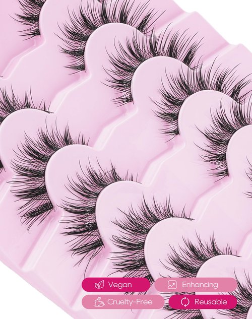 Jiocolor Cat Eye Lashes Manga Lashes Wispy Fake Lashes Fairy False Lashes 12mm Natural Eye Lashes Fluffy Strips Lashes Natural False Eyelashes 7 Pairs Pack K7 ANGELA