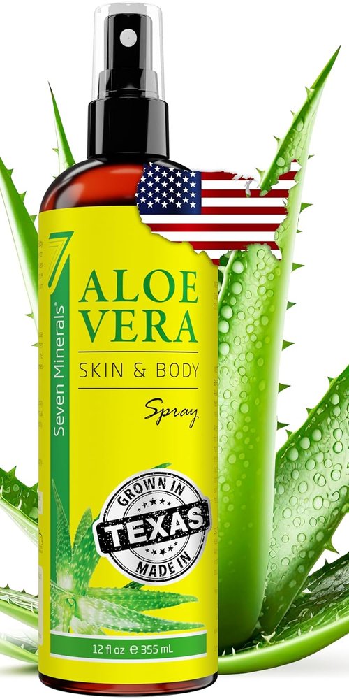 Seven Minerals Organic Aloe Vera Spray - Extra Strong, Rapid Absorption, No Sticky Residue | 12 fl oz
