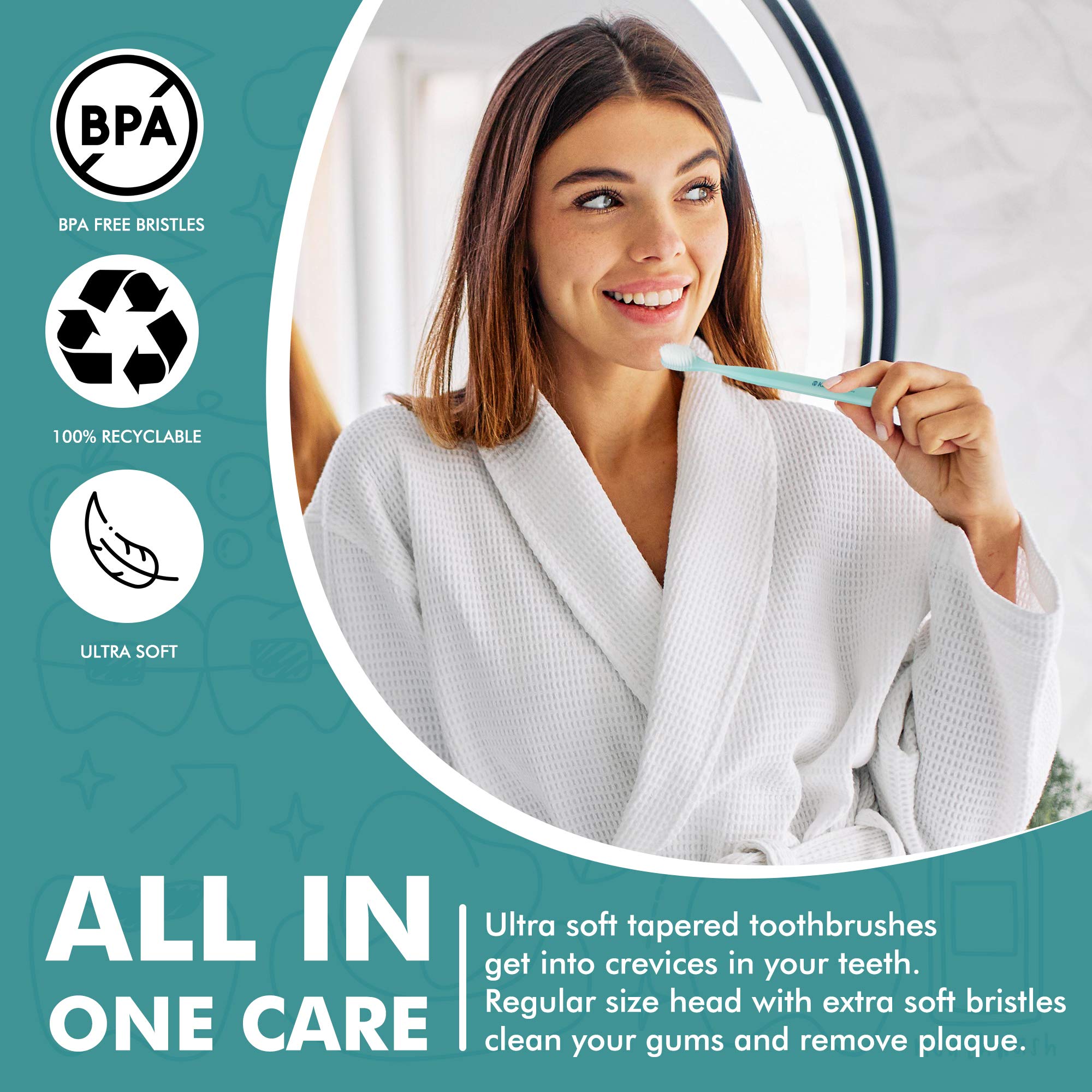 [KENT] CLASSIC Medium Head Extra Soft Toothbrush, Sensitive Teeth & Gums for Adults & Teens - (Set of 6)
