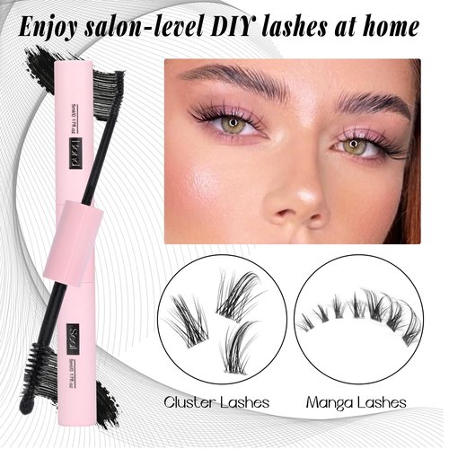 ALICE Lash Bond and Seal, Cluster Lashes Glue for DIY Eyelash Extensions, Individual Lash Glue for Clusters Eyelash Strong Hold Long No Latex Lasting Waterproof Eye Lashes Glue Mascara (Black 5ml×2)