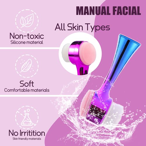 Facial Cleansing Brush 2 in 1Double-Sided Facial Cleaning Brush with Soft Bristles for Deep Pore Exfoliation, Wash Makeup, Massaging (Blue&Purple5PCS)