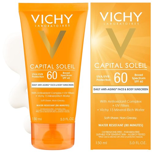 Vichy Capital Soleil Sunscreen Lotion - Daily Anti-Aging SPF 60 for Face & Body | Oxybenzone-Free, Dermatologist Recommended