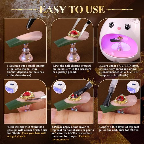 4 Boxes Gold Nail Charms and Gems for Nail Art, Nail Gems and Charms for Nails, Nail Pearls and Caviar Nail Beads, Nail Jewels and Nail Rhinestones Heart Star Nail Decorations Kit