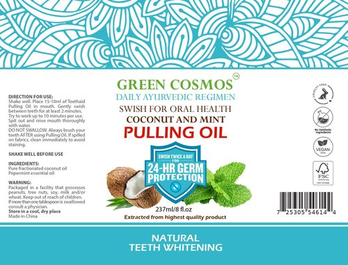 Coconut Mint Pulling Oil Mouthwash, 237ml Natural Teeth Whitening, Ayurvedic Daily Swish for Oral Health Alcohol & Fluoride Free, Healthy Gums, Fresh Breath, Solution for Bad Breath (One Pack)