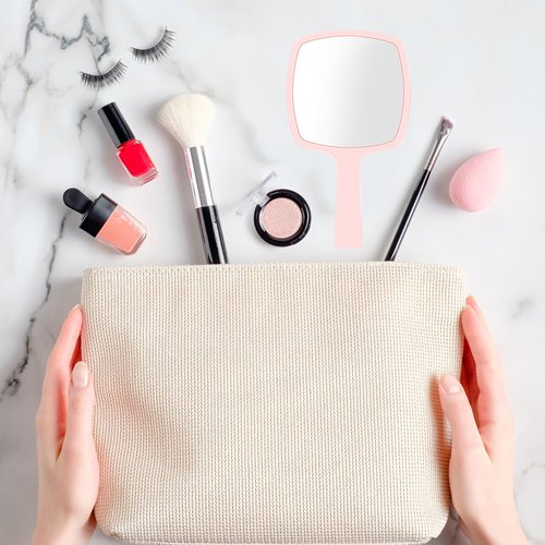 Threehoney 25 Pcs Hand Mirrors Bulk Small Handheld Mirrors with Handle 6.3 x 3.54 Inch Travel Makeup Tools Portable Vanity Glass for Bathroom Home Barber Salon Camping Gifts for Women (Pink)