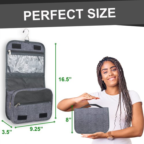 Summit Ridge Multi Pocket Hanging Toiletry Bag Travel Bag with Hanging Hook, Water-resistant Makeup Cosmetic Bag Travel Organizer for Accessories, Shampoo, Toiletries (Grey)