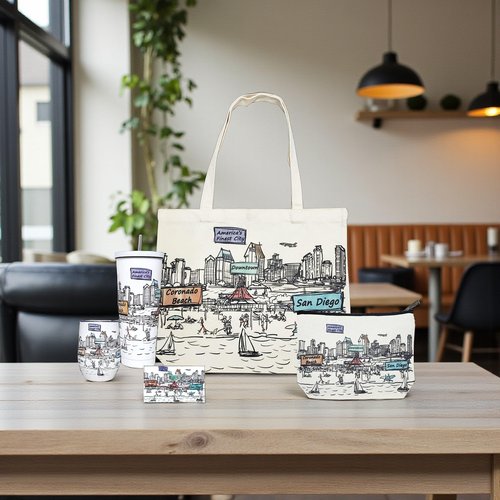 Beary Blu Cities Around the World Artwork Cosmetic Bag Series – Designed in USA, Travel Makeup Bag with Zipper, Souvenir Gift for Women, Artwork Organizer for Purse or Toiletry (San Diego)