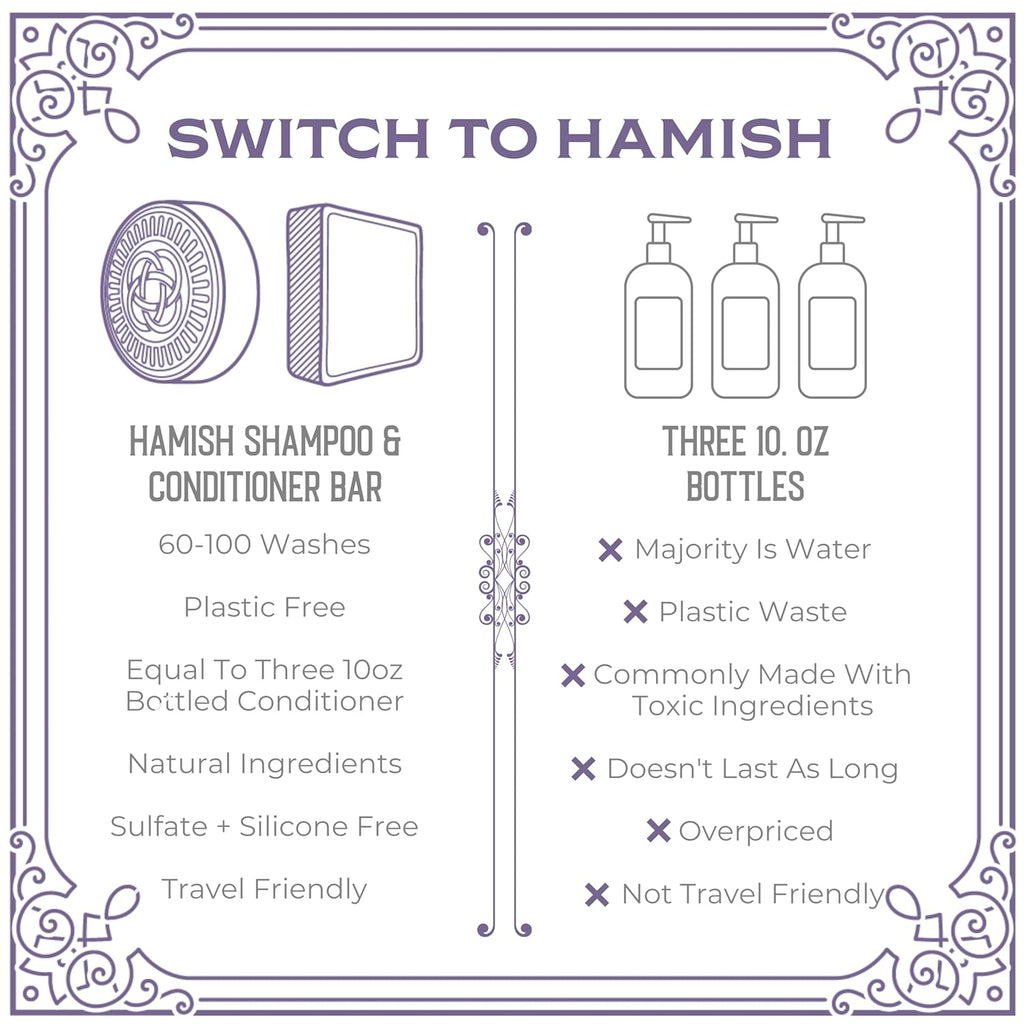 Viori Hamish & Co. Conditioner Bar for Men - Charred Patchouli, Whiskey Infused, Natural & Handcrafted in Scotland