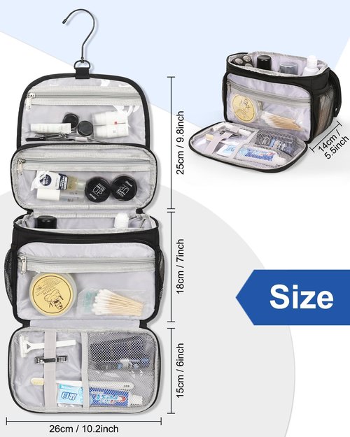 Relavel Toiletry Bag for Men, Hanging Toiletries Bag for Women Water Resistant Dopp Kit Shaving Bag, Travel Essentials Large Capacity Organizer Case for Toiletries Accessories, Black
