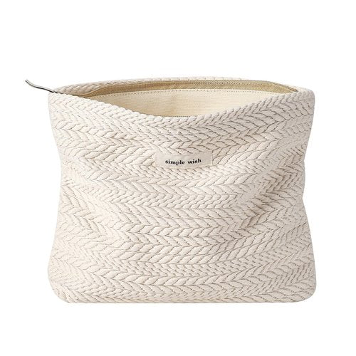 Lestikave Coquette Straw Makeup Bag, Cute Boho Crochet Travel Cosmetic Bag with Zipper,Portable Versatile Toiletry Bag Skincare Bag for Women Girls(01Beige)