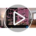 Pink Halloween Party Decorations with Fringe Curtains and Bat Design - Pink & Black Variation