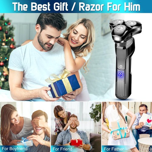 Electric Razor for Men, LED Display 100% Waterproof Cordless Razor, Wet/Dry Shaving,Electric Shaver for Men Includes Nose Hair Trimmer Beard Trimmer Travel Shaver