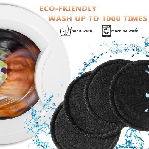 Foaincore Reusable Makeup Remover Pads - 40 Soft Bamboo Cotton Rounds with Storage Bag | Black