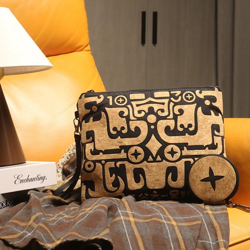 daaiurbags Wristlet Pouch Set 2-Piece for Women,Natural Cork Clutch Handbag Purse Wallet,Makeup Cosmetic Bag with Zipper for Travel,Commute,Gift