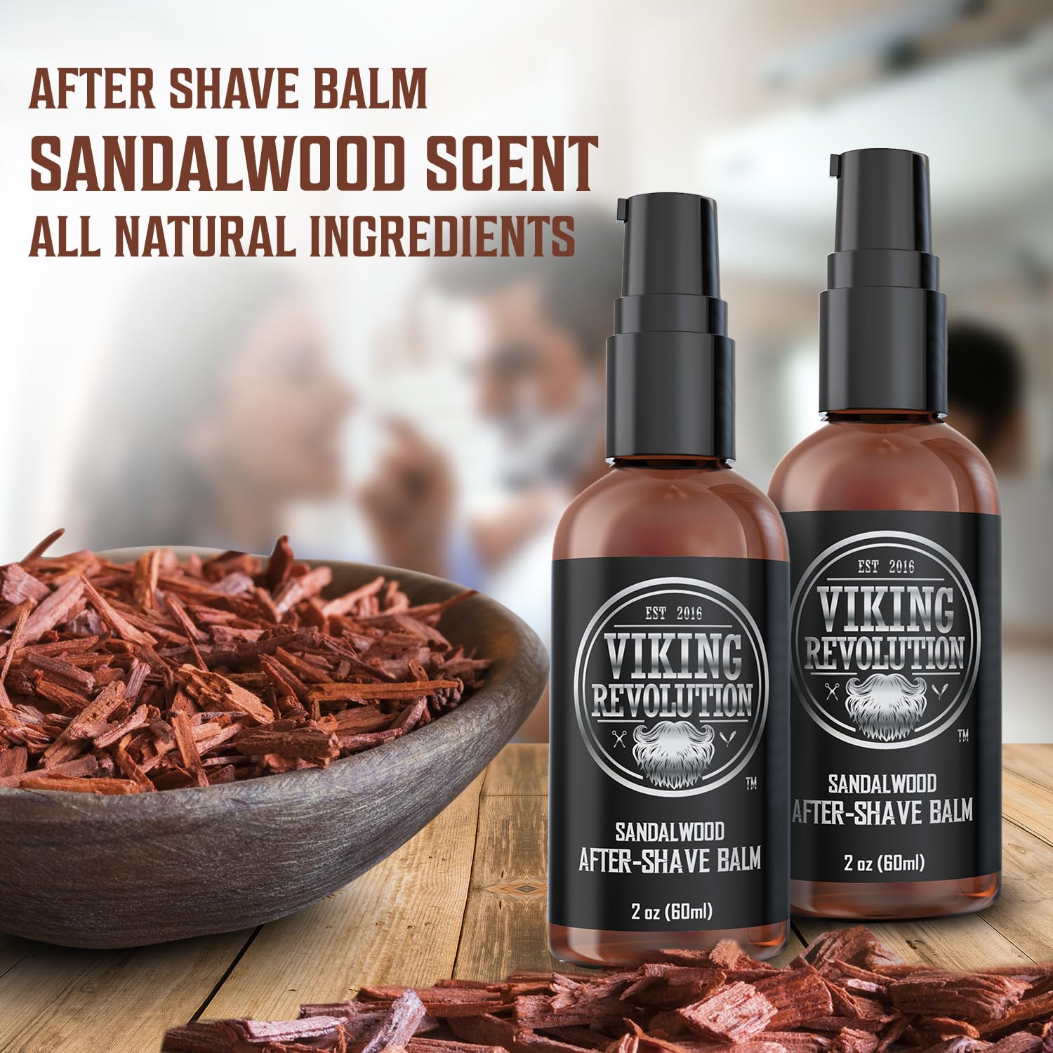 Viking Revolution Luxury After-Shave Balm for Men - Soothes and Moisturizes Face After Shaving - Eliminates Razor Burn for A Silky Smooth Finish - Sandalwood Scent (Pack of 2)