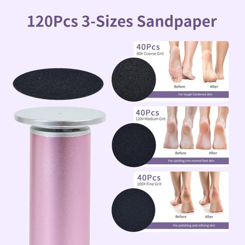 FancyJun Electric Foot Callus Remover with 120pcs Sandpaper Discs(3 Sizes), Professional 800RPM Aluminum 4.8 Inches Callus Remover for Feet, Stepless Speed Control for Dead Skin (Purple)
