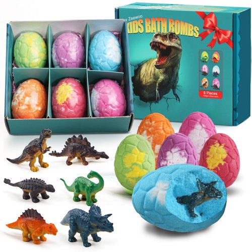 Bath Bombs for Kids with Surprise Inside, 6 Pack Dinosaur Toys Toddler Bath Bombs Gift Set, Organic Bubble Bath Fizzies with Dinosaur Egg, Birthday Gifts for Kids Boys Girls 3-12