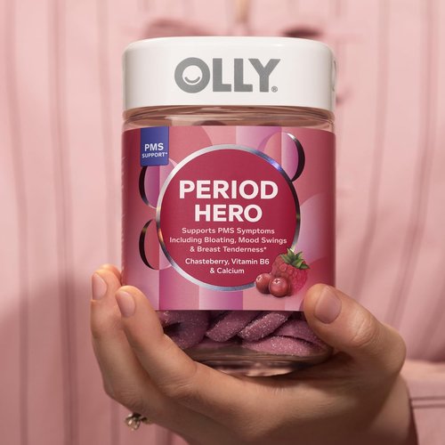 OLLY Period Hero Gummies - PMS Support with Chasteberry & Vitamin B6 | Cran-Raspberry Flavor, 60 Count