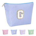 Huifen Personalized Gift Initial Makeup Bag, Cosmetic Bags for Women Travel Toiletry Cute Make Up Bag, Birthday Gift for Kids Teen Girls, Easter Basket Gifts Teacher Gift Trendy Stuff (Blue, G)