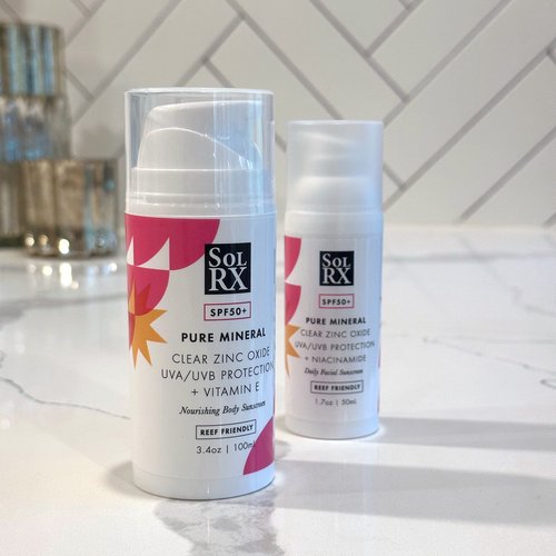 SolRX Pure Mineral SPF 50+ Sunscreen - 3.4oz Zinc Oxide Sunscreen with Vitamin E, Reef Safe, Daily Use for Face and Body