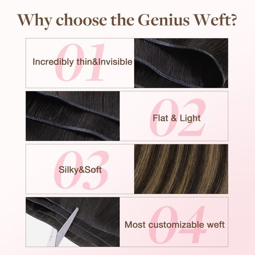 GOO GOO Genius Weft Hair Extensions Human Hair, Sew In Hair Extensions Rooted Remy Weft, 2/6/2 Balayage Dark Brown to Chestnut Brown 14inch 40g, Hand Tied Weft Hair Extensions