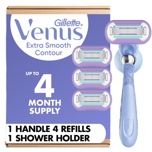 Gillette Venus Deluxe Smooth Swirl Women's Razor Handle + 4 Blade Refills, Flexible Handle and Pivoting Head