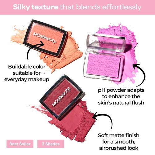 MCoBeauty Glow Up pH Powder Blush - Vivi Pink | Color Activated Soft Matte Blusher for Cheeks - Vegan & Long-Lasting