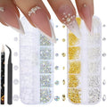 DZHILHMX Nail Charms - Metal Silver & Gold Beads, Flatback Half Round Rhinestones, Small Nail Pearls, 3D Mixed Sizes Decorations for Nails Kits