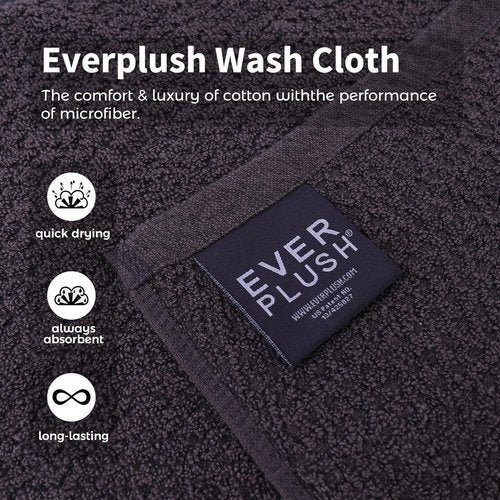 Everplush 6-Pack Premium Washcloths Set – Ultra Absorbent, Super Soft Essential Washcloths for Bathroom, Spa, Gym, and Face, Machine Washable (Charcoal, 13" x 13")