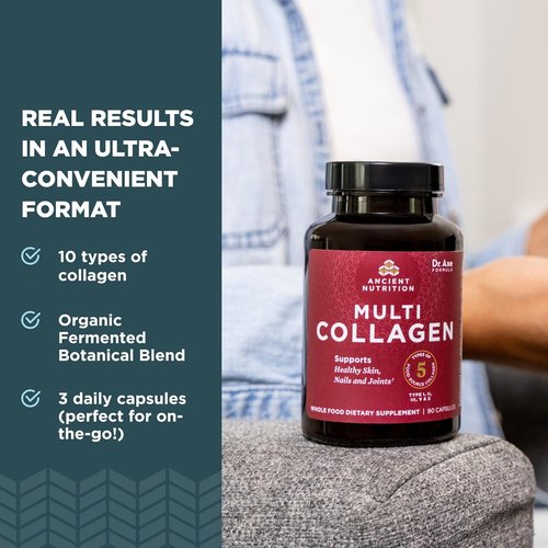 Ancient Nutrition Collagen Peptides - Hydrolyzed Multi Collagen Supplement for Healthy Skin, Nails & Joints | 90 Capsules