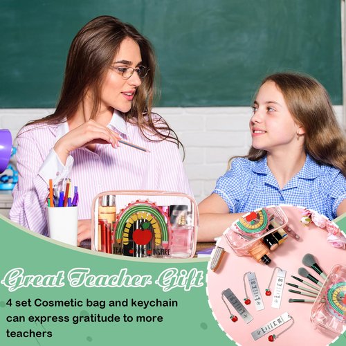 Sasylvia 8 Pcs Teacher Appreciation Gift Set Teacher Cosmetic Bag Waterproof Clear Makeup Bag Accessories Teacher Gifts from Students Graduation Birthday Gifts for Women (Bookmark Style)