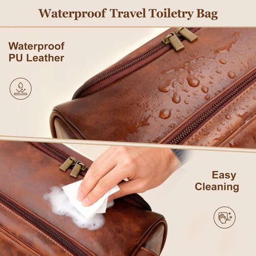 Ecttunafe Toiletry Bag for Men,Personalized Travel Toiletry Bag for Men,Hanging Toiletry Organizer Bag for Men’s Traveling,Water Resistant Toiletries Travel PU Leather Shaving Kit,Gifts for Men (A)