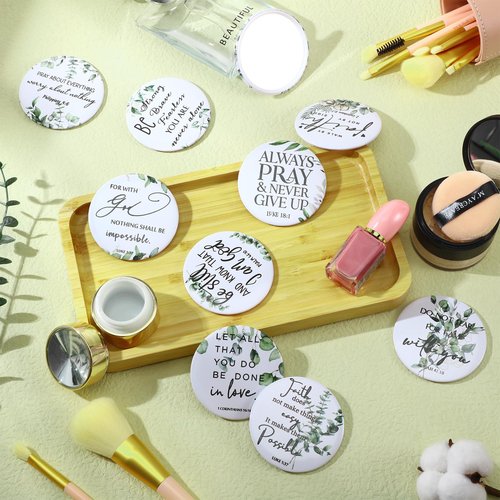 GlikCeil 54 Pcs Easter Christian Gifts Compact Mirrors Bulk Inspirational Bible Verse Mini Pocket Makeup Mirror for Coworkers Employees Team Church Party Favors Sunday School Women's History Month