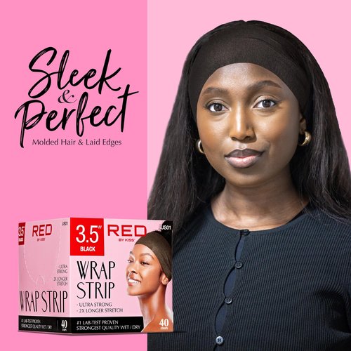 Red by Kiss Hair Wrapping Strip, Ultra Strong 2X Longer Stretch, 40 Strips, Suitable for Wet/Dry Hair, White, Styling Paper for Sleek Hairstyles (3.5", Black, 2 Pack)