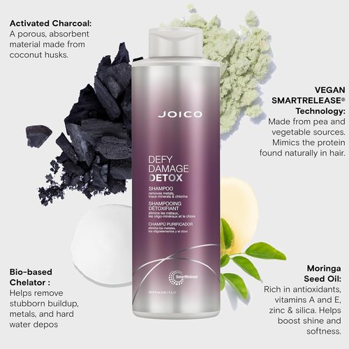 Joico Defy Damage Detox Shampoo - Removes Chlorine & Hard Water Residue | Strengthens Hair Color | Vegan & Sulfate-Free