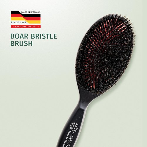 SHASH 100% First Cut Boar Bristle Hair Brush, Suitable For FINE TO THIN HAIR TYPES ONLY - Naturally Conditions Hair, Improves Texture, Exfoliates, Stimulates, Made in Germany (Black, Large)