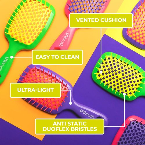 FHI Heat UNbrush Detangling Brush - Pain-Free Hair Brush for All Hair Types | 3-Pack Neon Collection