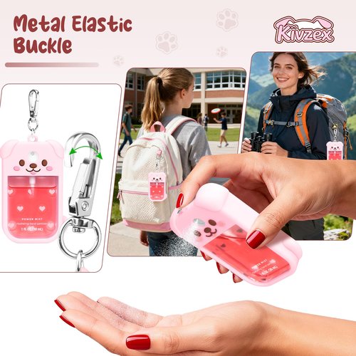 Kivzex Dog Silicone Case for Touchland Hand Sanitizer Spray with Keychain, Compatible with Power Mist & Glow Mist 1 FL Oz/30ML for Touchland Case, Cute Travel Cover Sleeve Pink