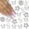 YAEISM Nail Art Charms Kit - 3D Crystal Heart, Sliver Dollar Sign, Metal Butterfly, Silver Rhinestones, Star Nail Gems for DIY Crafts & Jewelry Decoration