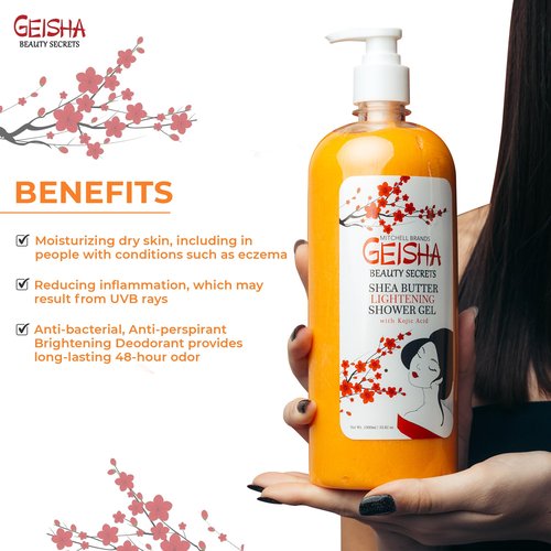 OMIC Geisha, Kojic Acid Skin Brightening Body Wash - 33 Fl oz / 1000 ml - Even Out Tone, Radiance, Face and Body Shower Gel, with Coconut Oil and Shea Butter