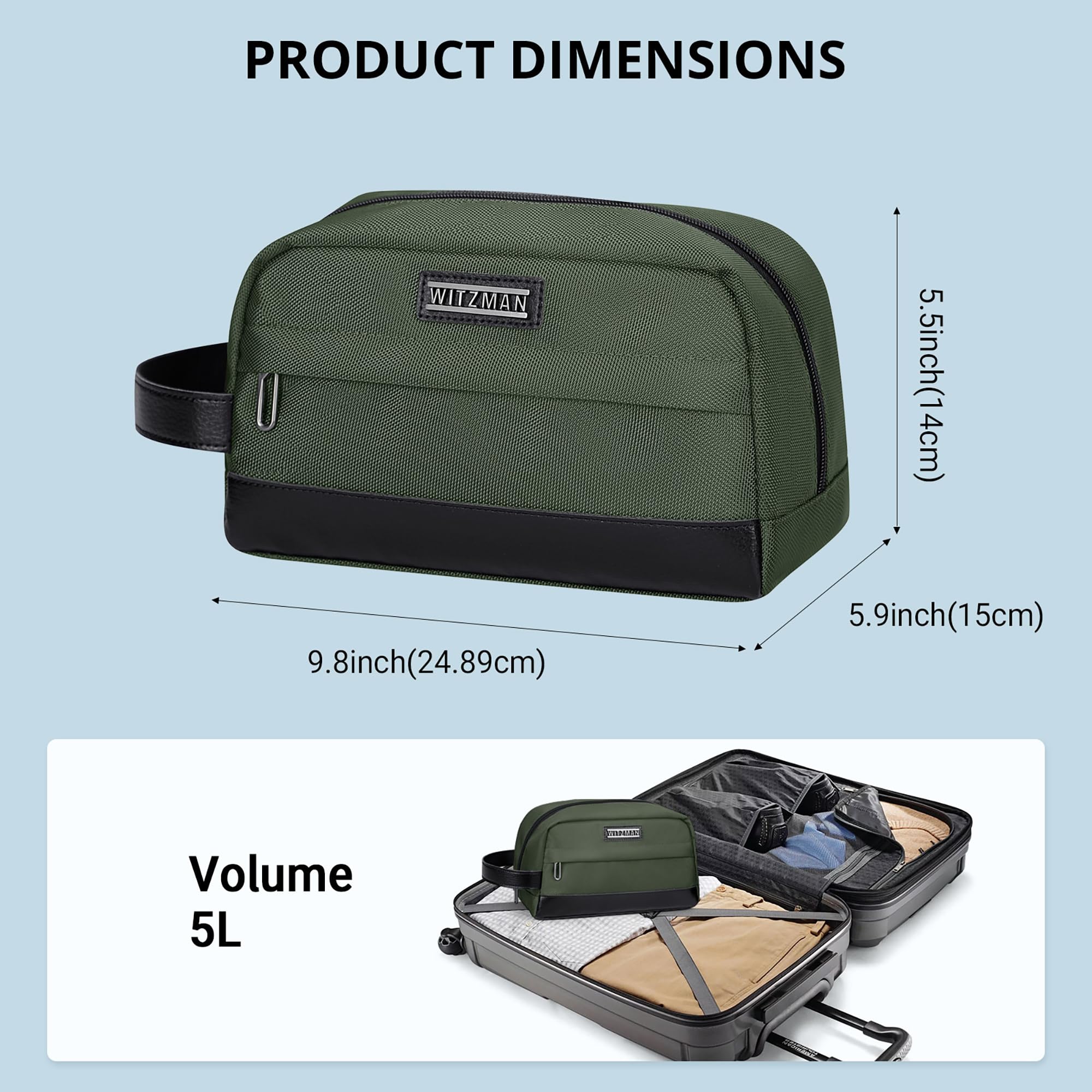 WITZMAN Toiletry Bag for Men Women Lightweight Hanging Travel Bathroom Bag Water-resistant Dopp Kit Shaving Bag Cosmetic bag （B692 Army Green）
