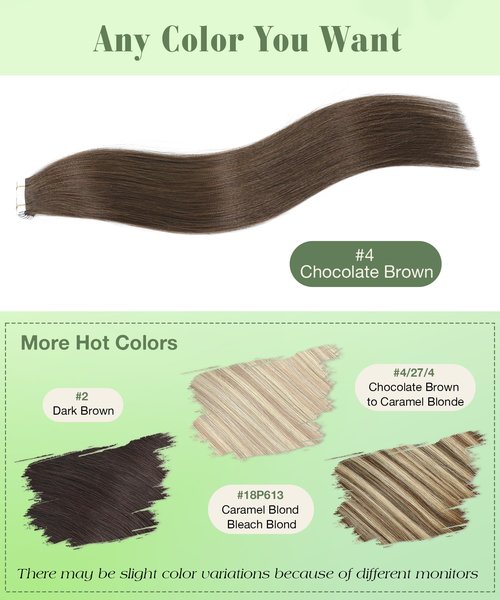 SURNEL Tape in Hair Extensions Human Hair 14 inch 20pcs 50g Straight Tape inHair Extensions Color 4 Medium Brown Hair Extensions(#4-14)