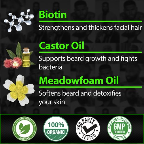 Biotin Beard Balm for Men - 2X Thickening for Beard and Mustache - Organic Mustache Wax with Castor Oil & Meadowfoam – Hydrating Facial Hair Growth Balm & Leave-In Conditioner