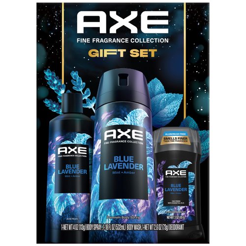 AXE Blue Lavender Gift Set for Men – Men’s Body Wash, Body Spray & Deodorant, Fine Fragrances Collection, Mint & Amber (3 Piece Set)