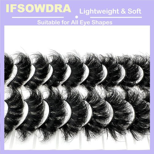IFSOWDRA Mink Lashes Fluffy Big Dramatic Thick False Eyelashes, Soft 20mm Volume 3D Faux Mink, 20 Pairs Eyelashes Pack, 25mm Full Strip Lashes That Look Like Extensions