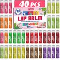 40 Pack Natural Lip Balm Bulk with Vitamin E and Coconut Oil - Moisturizing Dry Cracked Lips, Mini Chap Stick Gifts for Kids Women Men- 10 Flavors, Valentine's Gifts