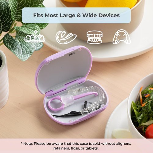 PUL Retainer Case for Invisalign and Clear Aligners - Aligner Case with Magnetic Closure, Mouth Guard and Denture Compatible - Slim Travel Retainer Holder for Invisalign Accessories - Purple